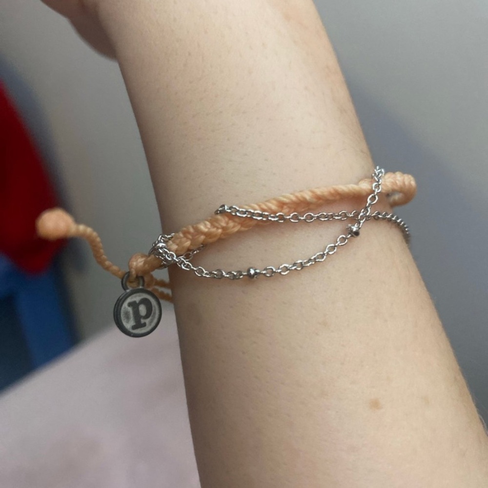 Pura Vida Peach Cord Bracelet with Silver Accent Chains